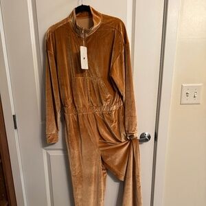 Velour Zip-Up Wide Leg Onsie